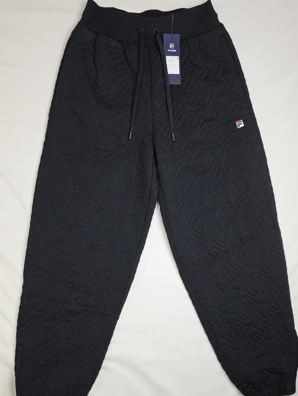 FILA Black Quilted Sweatpants with Logo Size Small Heavy duty